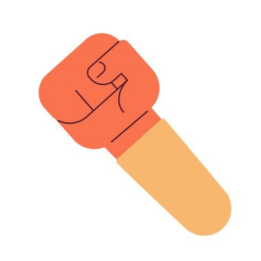 Yumruğunu sık ve yarı düz vektör elini kaldır. Beyaz arkaplanda düzenlenebilir karikatür resim simgesi. Web grafik tasarımı için basit nokta çizimi