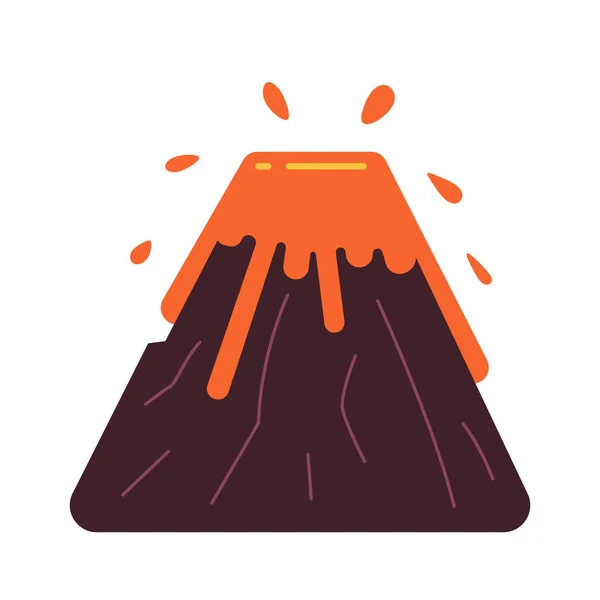 Извержение Вулкана Полуплоский Векторный Объект Изгнание Расплавленной Лавы Стихийное Икона — стоковый вектор
