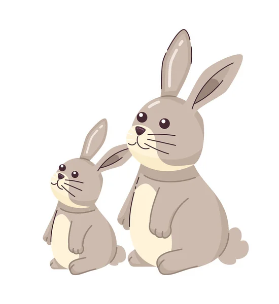 Two Bunnies Sitting Looking Semi Flat Color Vector Character Furry — Stock Vector