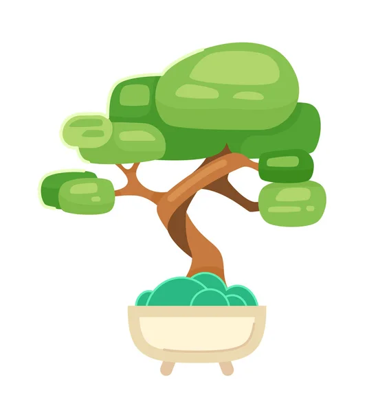 Árbol Bonsai Semi Plana Vector Color Objeto Árbol Japonés Decorativo — Vector de stock