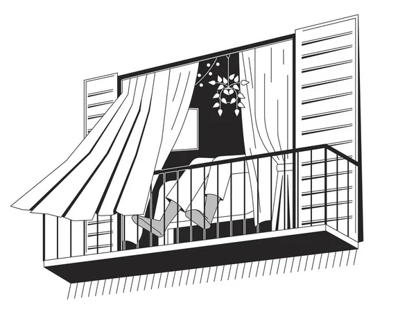 Person Relaxing Concept Vector Spot Illustration Balcony View Wind Blow — Stock Vector