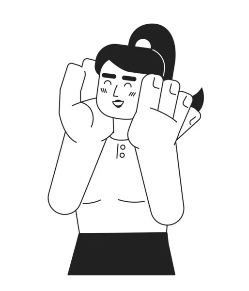 Χαρούμενο Καυκάσιο Κορίτσι Μονοχρωματικός Επίπεδος Διανυσματικός Χαρακτήρας Ευχάριστο Άτομο Χέρια — Διανυσματικό Αρχείο