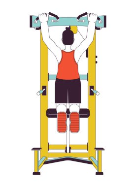 Ölü taklidi yapan adam makinenin düz çizgi renk vektör karakterine tutunuyor. Düzenlenebilir ana hatları beyaz üzerine tam vücut çalışanı. Web grafik tasarımı için basit karikatür nokta çizimi geriliyor