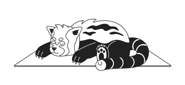 Сплячий Червоний Панда Монохромний Плоский Векторний Персонаж Японський Ведмідь Розслабляється — стоковий вектор