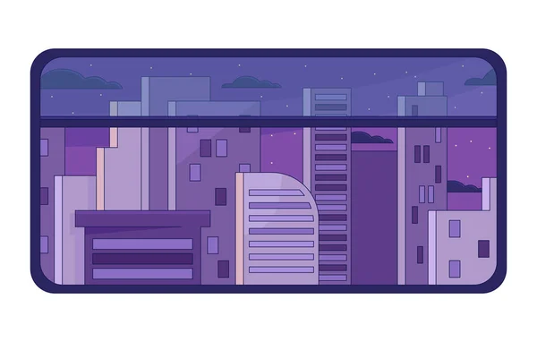 夜城的冷清背景 地铁窗口的2D矢量卡通城市景观图解 紫色的洛菲壁纸桌面 90年代的日落美学复古艺术 梦幻般的激情 — 图库矢量图片