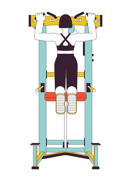Woman Pulling Pullup Machine Flat Line Color Vector Character Editable — Stock Vector
