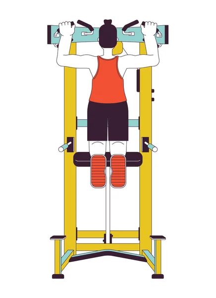 Man Pulling Pullup Machine Flat Line Color Vector Character Editable — Stock Vector
