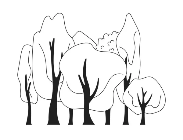 フォレストモノクロフラットベクトルオブジェクト 環境について 木が付いているウッドランド 編まれた黒および白い薄いライン アイコン Webグラフィックデザインのためのシンプルな漫画クリップアートスポットイラスト — ストックベクタ