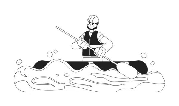 救生员在充气艇上的单色概念矢量点画 为Web Ui设计 在洪水期间 人类划船拯救了人们 孤立的可编辑手绘英雄形象 — 图库矢量图片