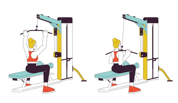 Working Out Lat Pulldown Machine Flat Line Vector Spot Illustration — Stock Vector