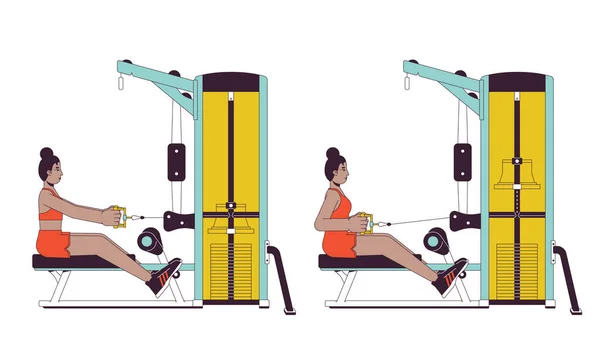 Arbeiten Sitzenden Reihen Maschine Flache Linie Vektor Spot Illustration Weibliche — Stockvektor