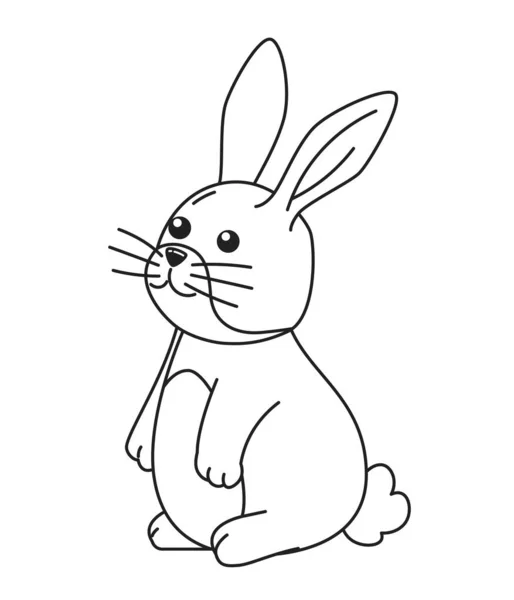 Милий Кролик Монохромний Плоский Векторний Персонаж Мрійливий Кролик Сидить Підходить — стоковий вектор