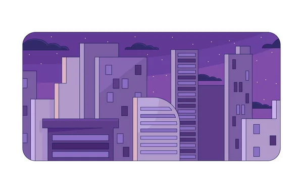 都市の住宅の建物は バックグラウンドを冷やします スカイクレイパー 星の夜 ベクターの漫画の街路図のイラスト Lofi の壁紙のデスクトップ サンセット美学90年代のレトロアート 夢のようなバイブ — ストックベクタ