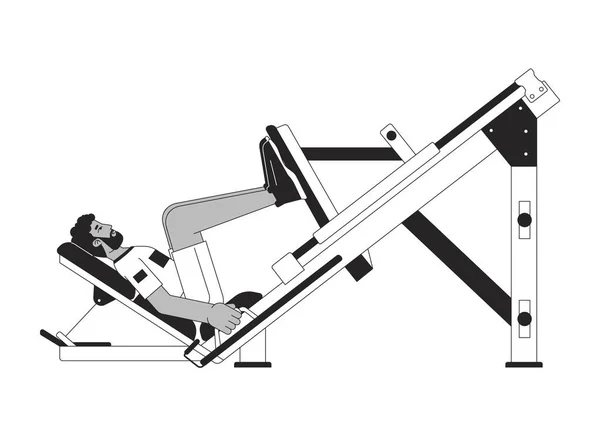 Man Placing Feet Leg Press Machine Flat Line Black White — Stock Vector