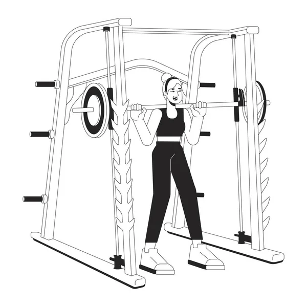 Woman Barbell Weight Power Rack Flat Line Black White Vector — Stock Vector