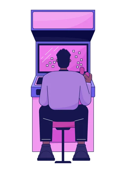 Man Sitting Playing Games Flat Line Color Vector Character Arcade — Stock Vector
