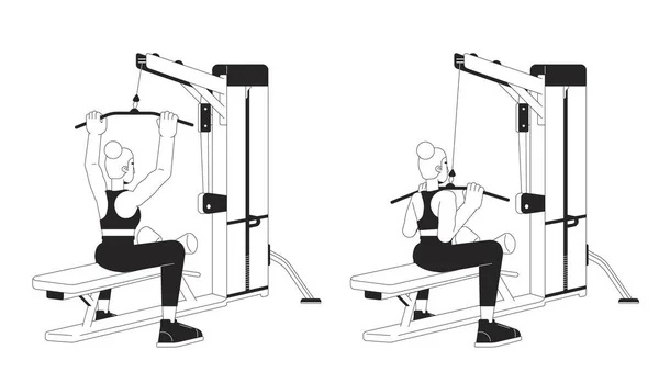 Working Out Lat Pulldown Machine Vector Spot Illustration Female Cartoon — Stock Vector