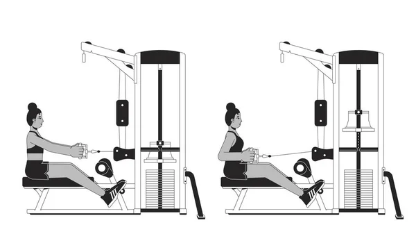 在坐排机上计算矢量点图 女性2D卡通平面线条单色字符用于Web Ui设计 防止背痛运动可编辑的孤立轮廓英雄形象 — 图库矢量图片