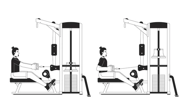 Muskelaufbau Mit Sitzender Reihenmaschine Vektor Spot Illustration Gym Guy Cartoon — Stockvektor