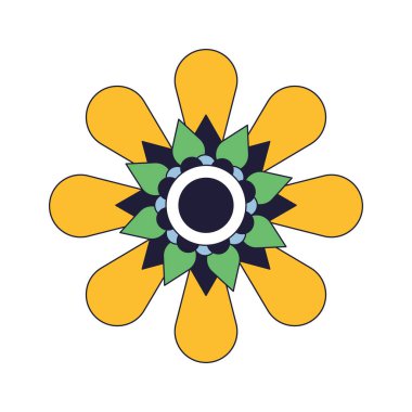 Dekoratif bahçe çiçekleri düz çizgi renk izole vektör nesnesi. Taç yaprakları ve disk çiçekleri. Beyaz arkaplanda düzenlenebilir resim. Web tasarımı için basit ana hatlı karikatür nokta çizimi