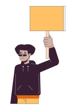Düz çizgi renk vektör karakterli siyah gösterici. Barışçıl protesto. Düzenlenebilir, yarı insan yarı insan yarı beyaz. Web grafik tasarımı için basit karikatür nokta çizimi