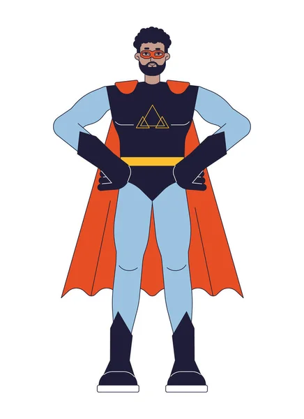 マスクのフラットラインカラーベクター文字のスーパーヒーロー スーツを着た男のエンパワーメント 世界を守る ホワイトに完全な体の概要を説明します Webグラフィックデザインのためのシンプルな漫画スポットイラスト — ストックベクタ