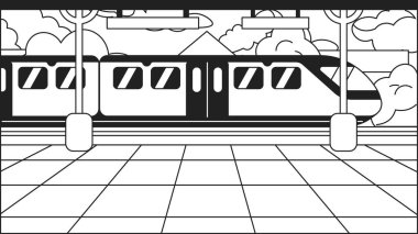 Platform tren istasyonu sevimli kawaii lo fi arkaplan. Toplu taşıma. Hızlı transit monokromatik 2D vektör şehir manzarası çizimi, lofi estetik duvar kağıdı masaüstü. Doğrusal anime manzarası