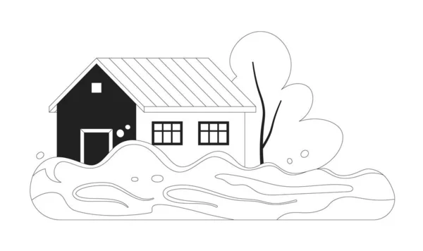 Затопленный Дом Монохромный Плоский Векторный Объект Стихийное Потоп Иконка Черно — стоковый вектор