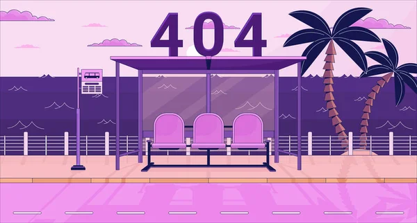 Bus Stop Bench Twilight Waterfront Error 404 Flash Message Waiting — Stock Vector