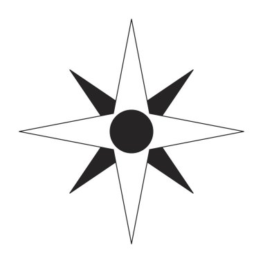 Pusula yalıtılmış düz monokrom vektör nesnesini gösteriyor. Dünya tarafları. Yönlendirme. Düzenlenebilir siyah beyaz çizim. Web grafik tasarımı için basit ana hatlı nokta çizimi