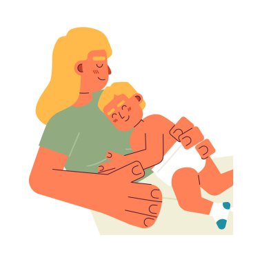 Uykuya dalmak konsept vektör nokta çizimi. Bebek anne göğsünde uyuyor. Web UI tasarımı için beyaz üzerine deriden tene 2D çizgi film karakterleri. Doğum, düzenlenebilir yaratıcı kahraman imajı.