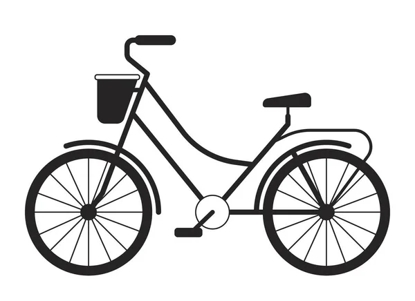 Bicicleta Con Cesta Plana Monocromo Objeto Vectorial Aislado Vehículo Vía — Archivo Imágenes Vectoriales
