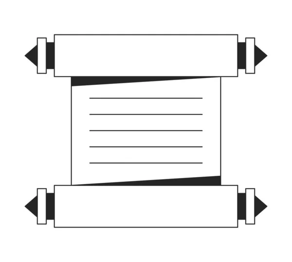 古代の原稿フラットモノクロ単離ベクトルオブジェクト 紙ロールに関するメッセージ 編まれた黒および白いラインの芸術のデッサン Webグラフィックデザインのためのシンプルなアウトラインスポットイラスト — ストックベクタ