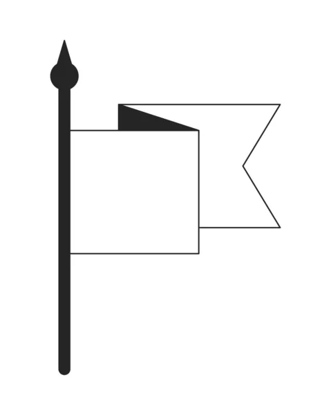 旗子挥动平坦的单色隔离矢量物体 旗杆上的旗杆 可编辑的黑白线条艺术绘图 用于网页平面设计的简单概要插画 — 图库矢量图片
