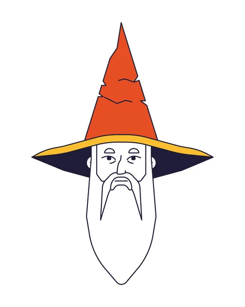 Old Bearded Man Flat Line Color Vector Character Head Wizard — Stock Vector