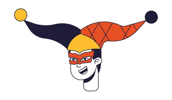 ハッピージョッカー笑顔フラットラインカラーベクターキャラクターヘッド カーニバル帽子とボール 編集された漫画のアバターのアイコン フェイス感情 Webグラフィックデザインのためのシンプルな漫画スポットイラスト — ストックベクタ