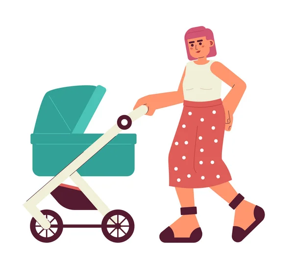 Going Walk Flat Concept Vector Spot Illustration Babysitter Mother Pushing — Stock Vector