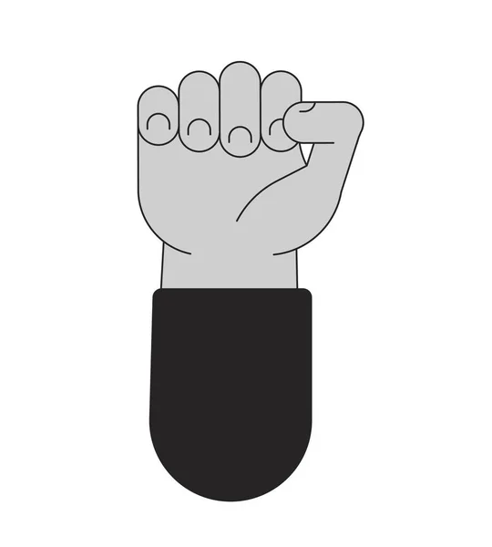举起并握紧拳头平面单色隔离向量手 可编辑的黑白线条艺术绘图 用于网页平面设计的简单概要插画 — 图库矢量图片