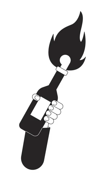 莫洛托夫鸡尾酒单色分离矢量手 装有易燃物质的玻璃瓶 可编辑的黑白线条艺术绘图 用于网页平面设计的简单概要插画 — 图库矢量图片
