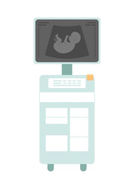 Ultrason teşhis makinesi yarı düz renk vektör nesnesi. Bebek ekranda. Beyaz arkaplanda düzenlenebilir karikatür resim simgesi. Web grafik tasarımı için basit nokta çizimi