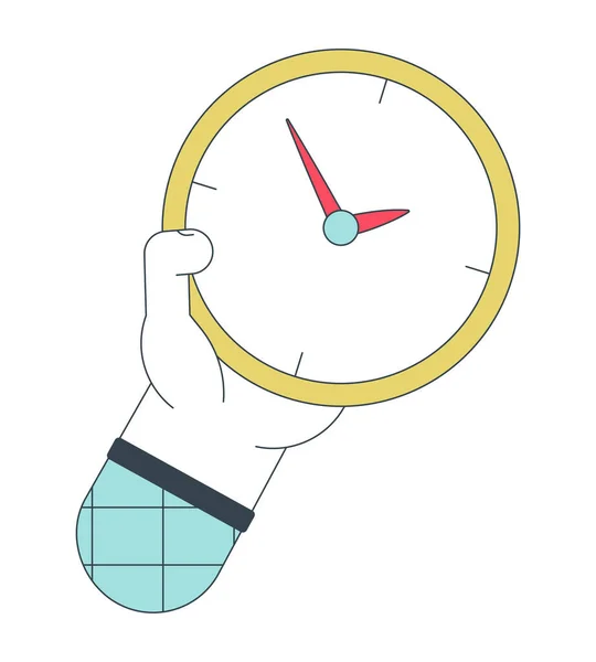 Holding Clock Checking Time Flat Line Concept Vector Spot Illustration — Stock Vector