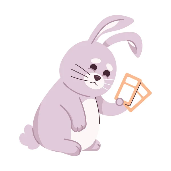 Улыбающийся Пушистый Кролик Билетами Полуплоский Векторный Символ Счастливый Кролик Ваучерами — стоковый вектор
