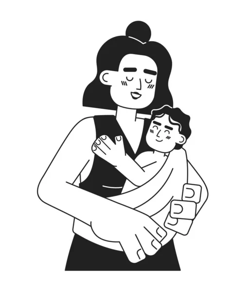 快乐孕产单色概念矢量点画 快乐的拉蒂娜妈妈抱着孩子在吊带2D平面的卡通人物网页Ui设计 孤立的可编辑手绘英雄形象 — 图库矢量图片