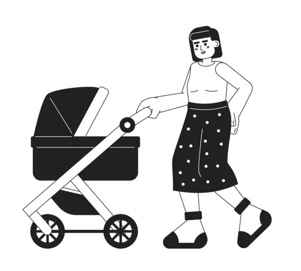 Para Andar Monocromático Conceito Vetor Spot Ilustração Babysitter Mãe Empurrando —  Vetores de Stock