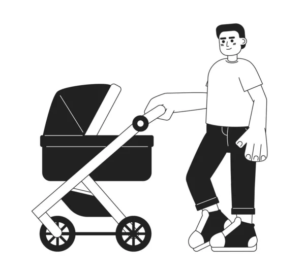 Caminhando Com Bebê Dentro Carruagem Monocromático Conceito Vetor Spot Ilustração —  Vetores de Stock