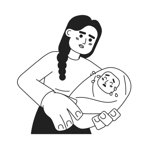 Sfide Maternità Concetto Monocromatico Vettoriale Spot Illustrazione Bambino Che Piange — Vettoriale Stock