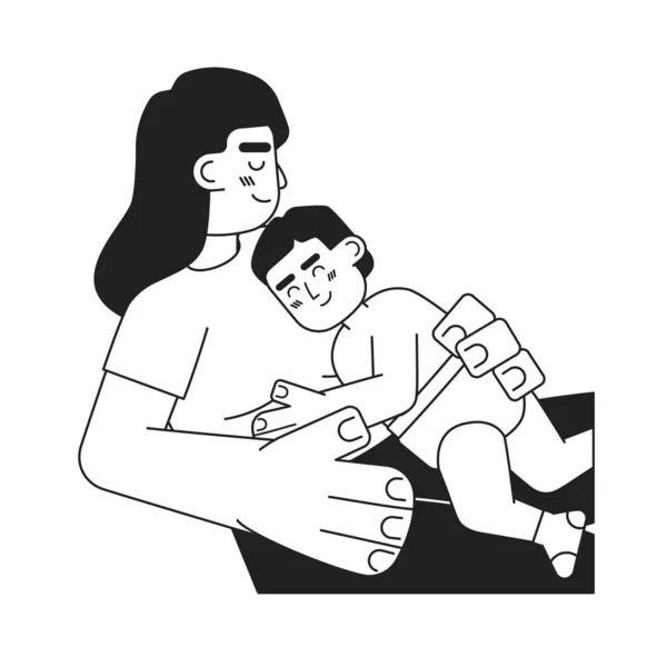 眠っているモノクロのコンセプトベクタースポットイラスト 胸に寝ている幼児 Web Uiデザインのためのスキン2Dフラットモルト漫画キャラクター マタニティ孤立した編集可能な手描きヒーロー画像 — ストックベクタ