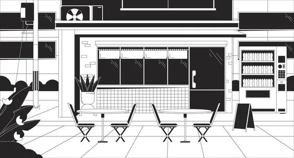 Urban Storefront Night Black White Aesthetic Wallpaper Exterior Store Tables — Stock Vector
