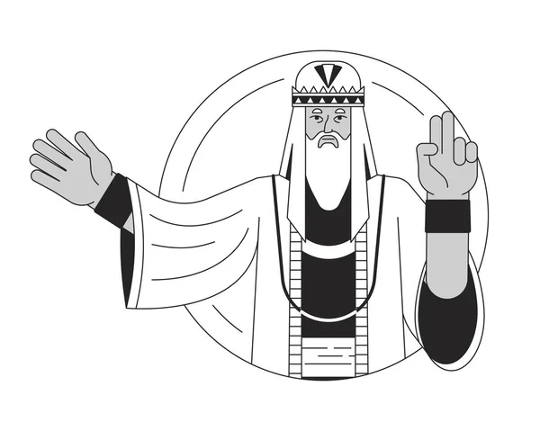 Bearded Wise Man Flat Line Black White Vector Character Showing — Stock Vector