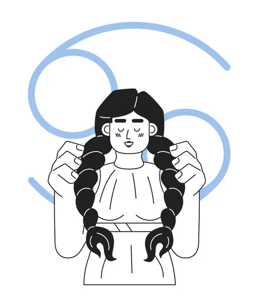 がん黄道帯のサインモノクロコンセプトベクタースポットイラスト ウェブUiデザインのための2つのブレード2D平らな漫画のキャラクターを持つ若い女の子 占星術は編集可能な手描きのヒーローのイメージを隔離しました — ストックベクタ